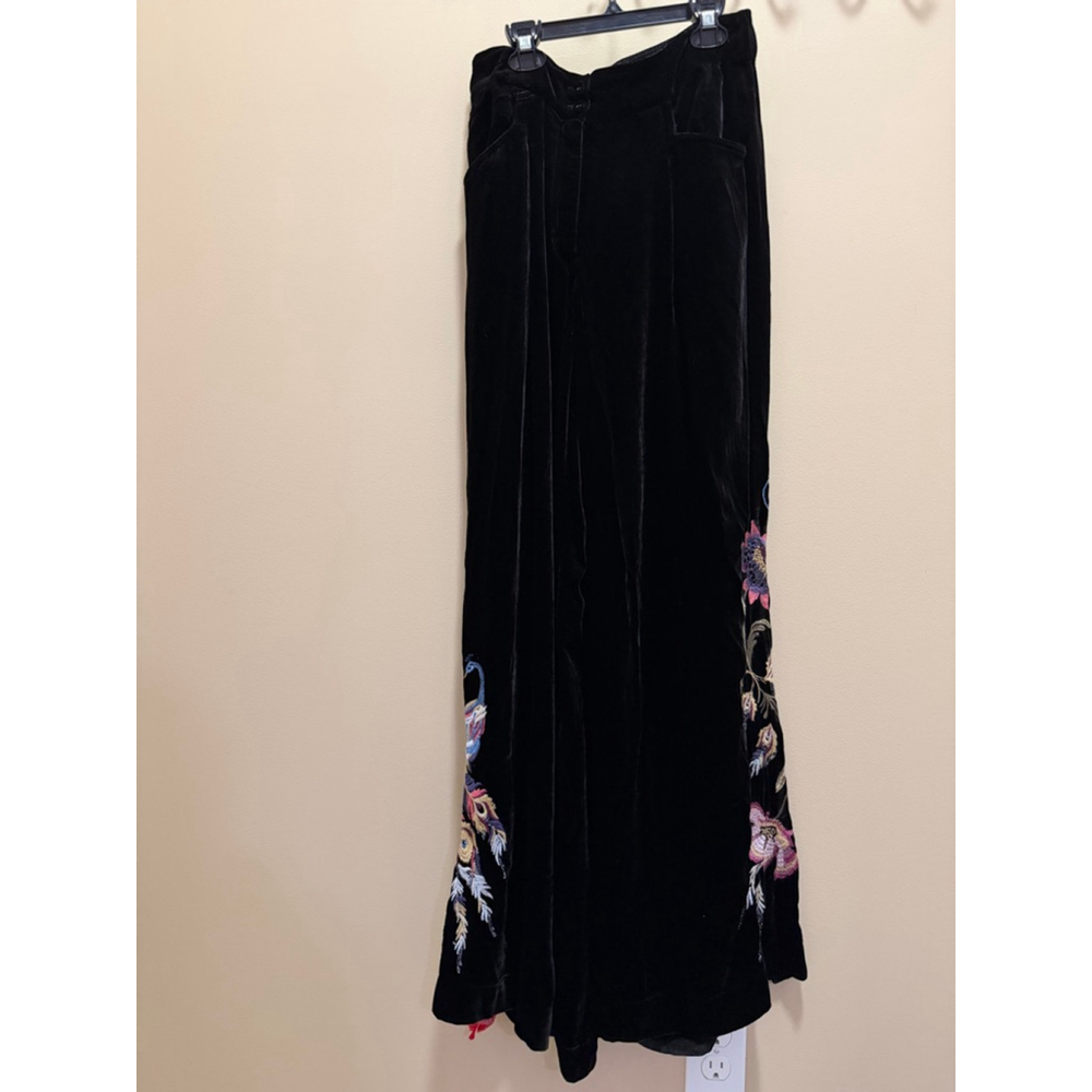NWT JOHNNY WAS $328 (S) Steffania WIDE LEG EMBROIDERED VELVET PANTS BLACK - Picture 10 of 11